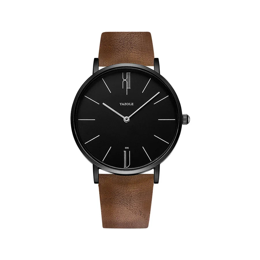 RUNERR Relógio Masculino Original Minimalista Quartzo Impermeável Aço Inoxidável Couro TMC739 40mm