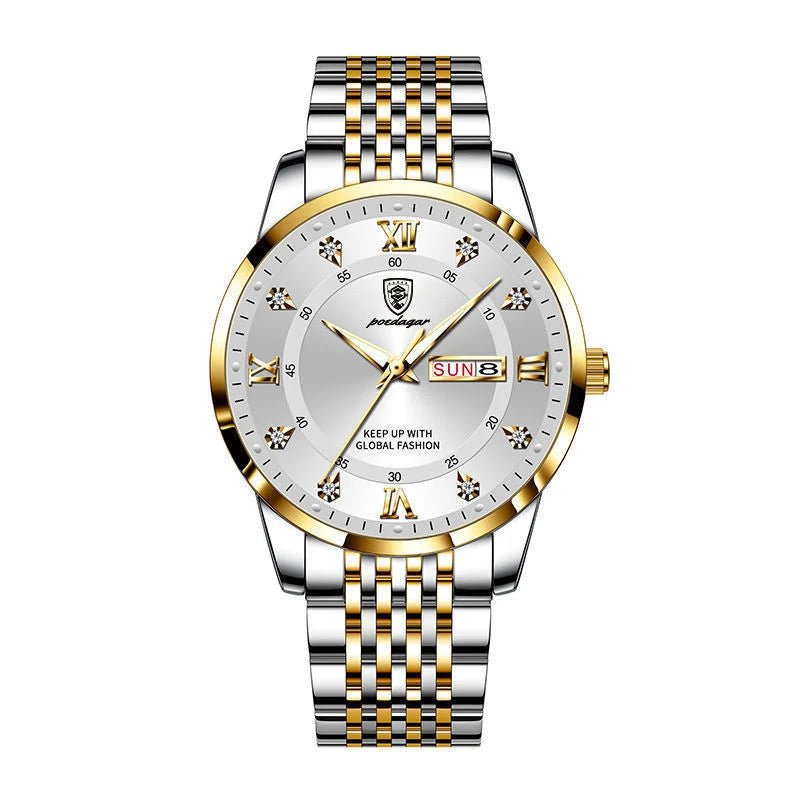 POEDEGAR Relógio Masculino Original Quartzo a Prova D'água Aço Inoxidável PO836 41mm