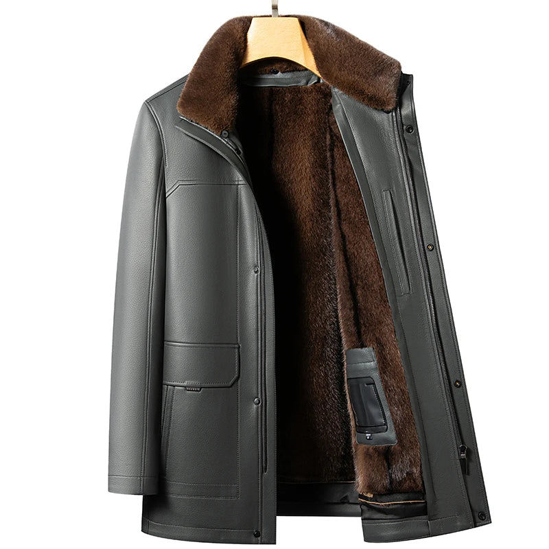 Genuine Leather & Mink Fur Coat