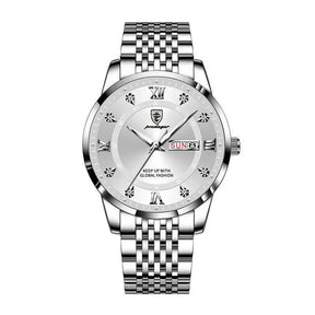 POEDEGAR Relógio Masculino Original Quartzo a Prova D'água Aço Inoxidável PO836 41mm