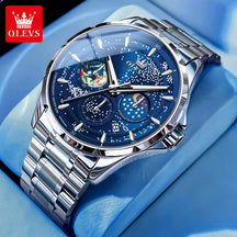 OLEVS Relógio Masculino Original Céu Estrelado Quartzo a Prova D'água Aço Inoxidável 5538 42mm